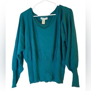 Bamboo Traders solid teal dolman long sleeve scoop neck sweater ladies large